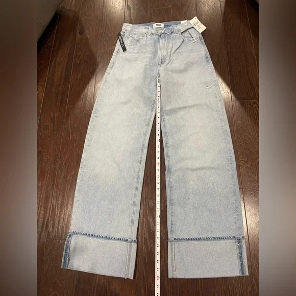 PAIGE Arellia High Rise Wide Leg Cuff Jeans Flower Wash Women Size 27 Tall NEW - Picture 4 of 9